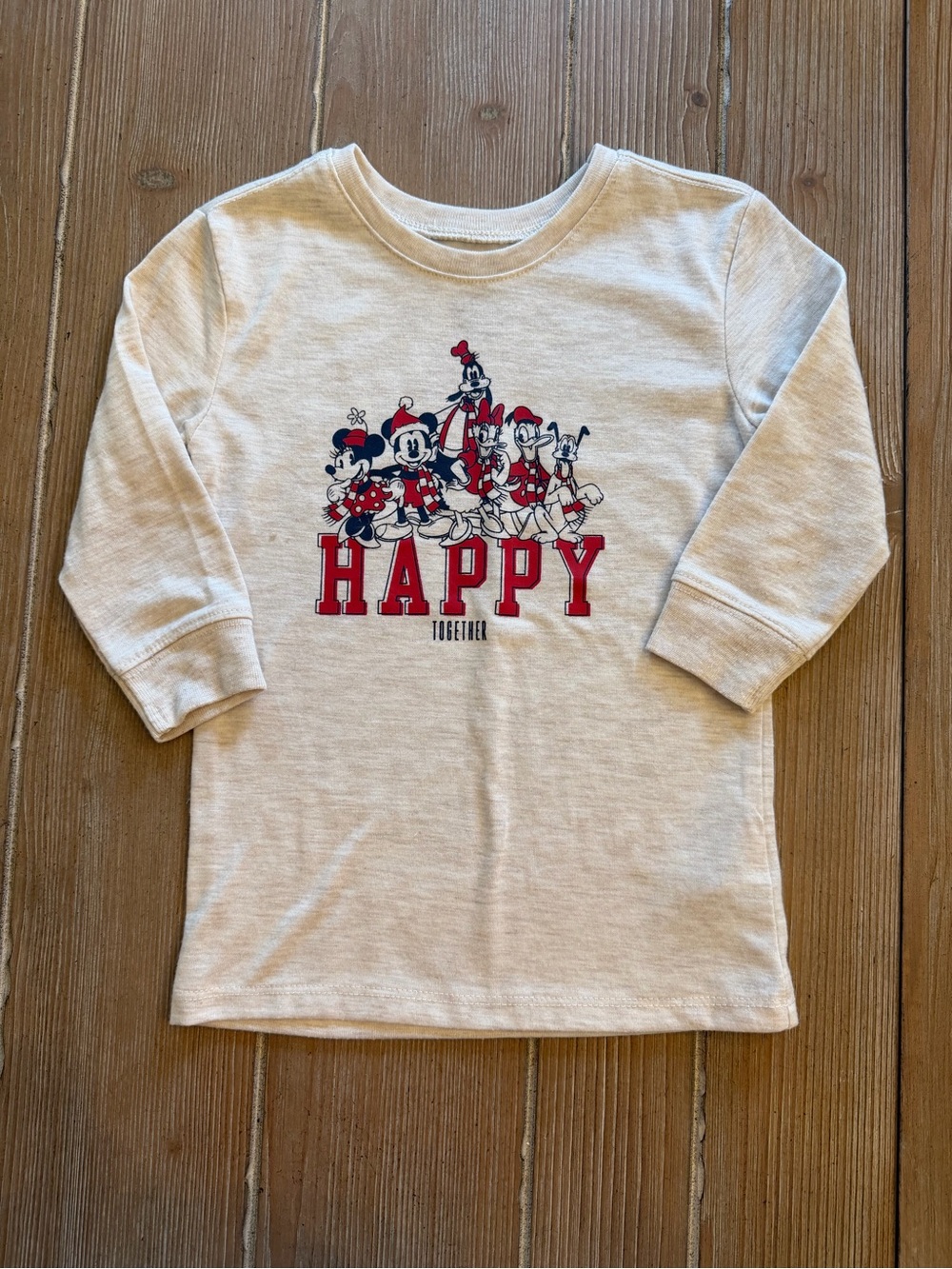 GAP Cream Long-Sleeve 'Happy' Graphic Top with Red & Navy Accents